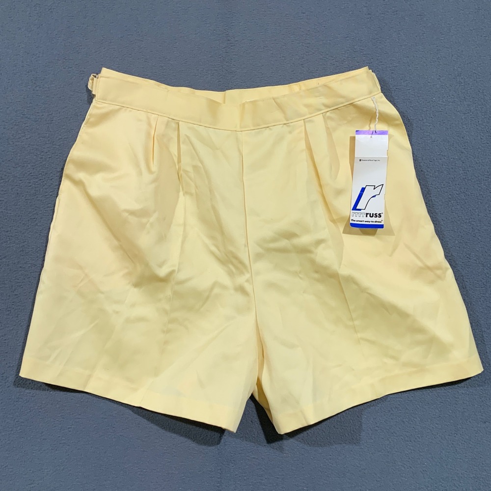 New Russ Pleated Long Shorts Women 18 Butter Yellow High Waisted Vintage D-Ring